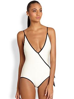 Marc by Marc Jacobs One Piece Le Shine Plunging Swimsuit   Whisper White
