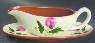 Stangl Thistle Gravy Boat & Underplate, Fine China Dinnerware   Pink Thistle,Gre