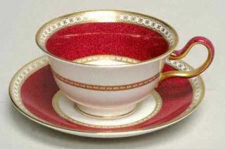 Wedgwood Ulander Powder Ruby Peony Shape Footed Cup & Saucer Set, Fine China Din
