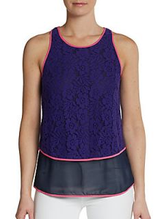 Poppy Lace Piping Tank   Electric Purple