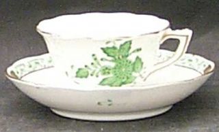 Herend Chinese Bouquet Green (Av) Footed Demitasse Cup & Saucer Set, Fine China