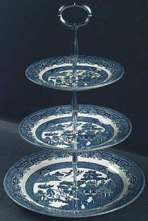 Churchill China Willow Blue (Georgian Shape,England) 3 Tiered Serving Tray (DP,