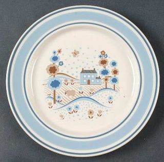 Hearthside Primitif Salad Plate, Fine China Dinnerware   Country Scene, Blue Ban