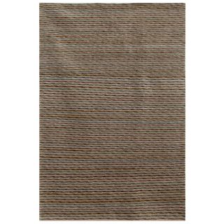 Hand knotted Stripes White Ice Wool/ Art silk Rug (96 X 136)