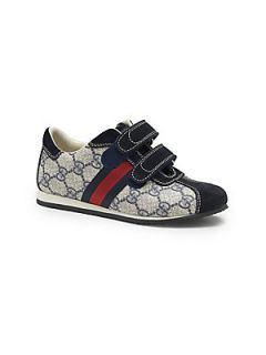 Gucci Boys Double Strap Fabric Sneakers   Ink