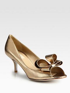 Valentino Couture Metallic Leather Bow Pumps   Bronze