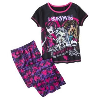 Monster Chic Girls 2 Piece Short Sleeve Pajama Set   Black S