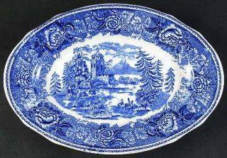 Arabia of Finland Landscape Blue 10 Oval Serving Platter, Fine China Dinnerware