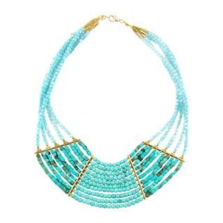 Turquoise Stone Crystal Statement Necklace, Blue