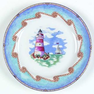 Fitz & Floyd Shore Lights Salad Plate, Fine China Dinnerware   Blue Rim, Rope, L