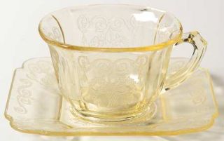 Indiana Glass Lorain Yellow Cup and Saucer Set   Yellow, Basket,Depression Gla