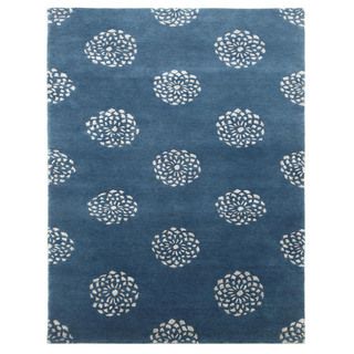 Hand knotted Blue Floral Wool/ Silk Rug (56 X 86)