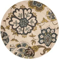 Meticulously Woven Contemporary Ivory Floral Brithule Rug (67 Round)