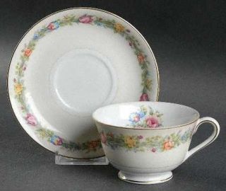 Aladdin Stafford Footed Cup & Saucer Set, Fine China Dinnerware   Floral Garland