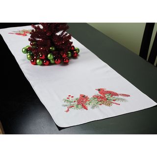 Cardinals Stamped Cross Stitch Table Runner