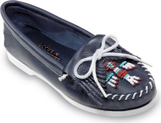 Womens Minnetonka Thunderbird Boat Sole   Smooth   Navy Ornamented Shoes