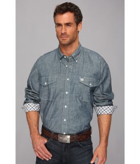 Cinch Two Pocket Chambray Mens Long Sleeve Button Up (Blue)