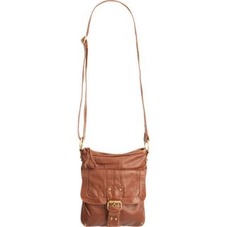 Washed Buckle Front Handbag Cognac One Size For Women 173849409