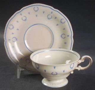 Castleton (USA) Blue Bow Footed Cup & Saucer Set, Fine China Dinnerware   Pearl