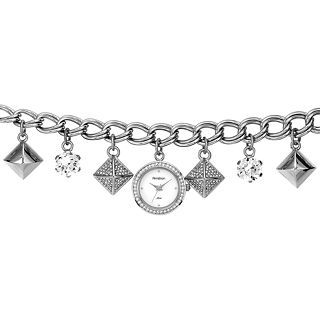 Armitron Now Womens Pyramid & Crystal Charm Silver Tone Bracelet Watch