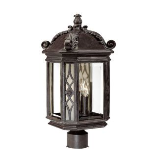 Post mount 3 light Outdoor Marbleized Mahogany Light Fixture