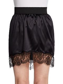 Silk Lace Trim Skirt   Black