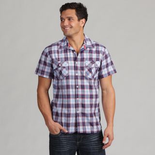 191 Unlimited Mens Blue Red Woven Shirt