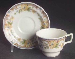 Royal Doulton Temple Garden Flat Cup & Saucer Set, Fine China Dinnerware   Majes