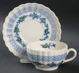 Spode Blue Belle Flat Cup & Saucer Set, Fine China Dinnerware   Green & Blue Flo