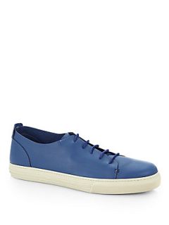 Gucci Leather Lace Up Sneakers   Blue