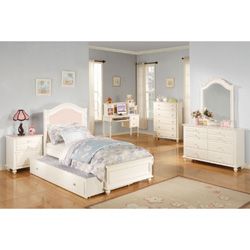 Solid Pink Zoe Twin Panel Bed, Headboard Footboard and Rails