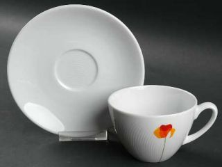 Vista Alegre Poppy/Papoilas Flat Cup & Saucer Set, Fine China Dinnerware   Earth