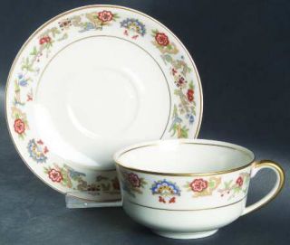 Syracuse Oriental (Gold Trim) Footed Cup & Saucer Set, Fine China Dinnerware   B