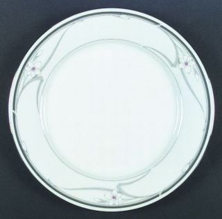 Noritake New Destiny Dinner Plate, Fine China Dinnerware   White Flowers, Gray B