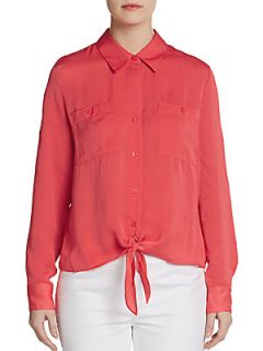 Long Sleeve Front Tie Shirt   Rose