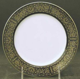 Seyei Regency Salad Plate, Fine China Dinnerware   Gold Scroll Design On Black B