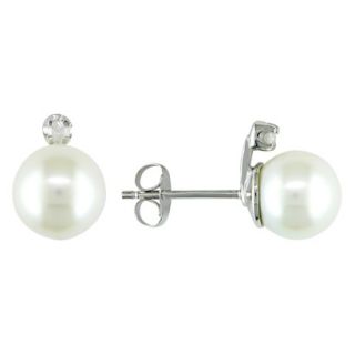 Silver diamond & FW pearl earrings white  .06CT & 8 8.5mm