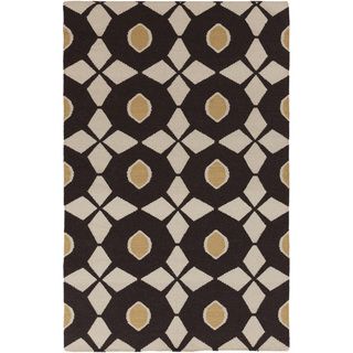 Hand woven Espresso Neutral Octagon Wool Rug (8 X 11)