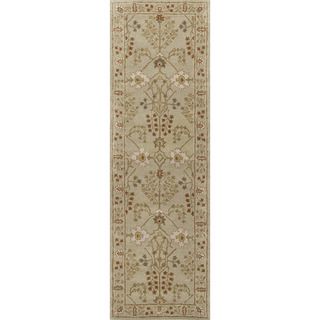 Hand tufted Transitional Arts/ Crafts Pattern Green Rug (26 X 8)