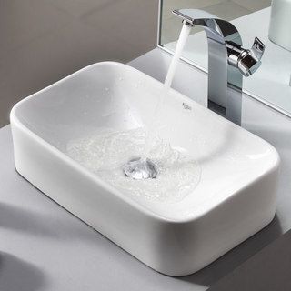 Kraus Bathroom Combo Set White Rectangular Ceramic Sink/illusio Faucet
