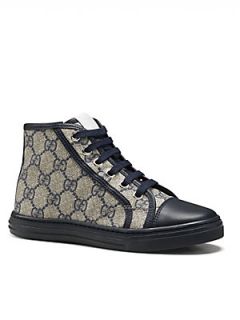Gucci Boys GG Supreme Mid Top Sneakers   Navy Brown