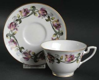 Royal Worcester Tulip Footed Cup & Saucer Set, Fine China Dinnerware   Pink&Yell