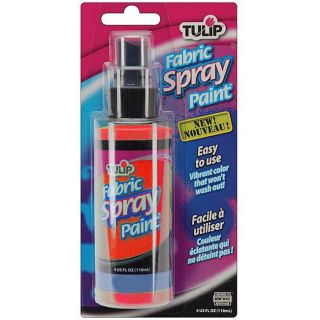 Tulip 4 oz Scarlet Fabric Spray Paint (ScarletSize 4 ouncesQuantity 1Permanent spray on fabric paint Create unique designs on t shirts, totes, shoes and moreDoes not require heat setting Vibrant color that wont wash outWorks best on white and light colo
