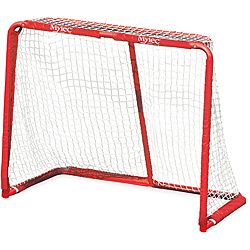 Mylec Pro Style Jr. Bright Red Heavy gauge Steel Hockey Goal With Net (RedHeavy gauge 1.5 inch steel tubingPro style top shelf and percision fit partsFeatures heavyweight sleeve netting systemMaterials SteelDimensions 54 inches high x 44 inches wide x 3