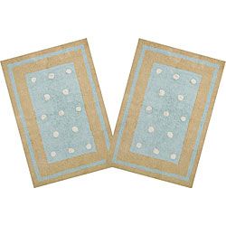 Set Of 2 Handmade Blue Border Dots Cotton Rugs (26 X 42)