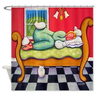  White Cat Woman Napping Italy Shower Curtain  Use code FREECART at Checkout