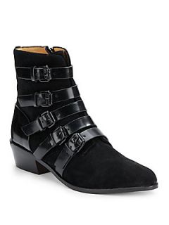 Odd II Buckle Strap Suede Ankle Boots   Black