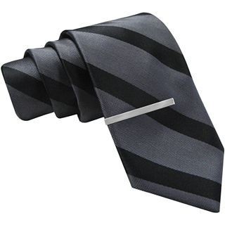 JF J.Ferrar JF J. Ferrar Tonal Wide Striped Tie, Charcoal, Mens