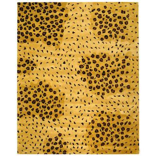 Handmade Leopard print Gold/ Black N. Z. Wool Rug (96 X 136) (GoldPattern AnimalMeasures 0.625 inch thickTip We recommend the use of a non skid pad to keep the rug in place on smooth surfaces.All rug sizes are approximate. Due to the difference of monit
