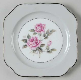 Noritake Arlington Square Salad Plate, Fine China Dinnerware   Gray Rim, Pink Ro
